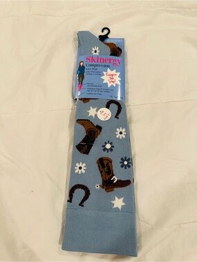 Skinergy Light Blue Western Boot Compression Knee-High Socks NWT